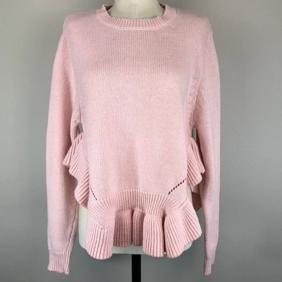 Soft Pink Cotton Ruffle Peplum Sweater